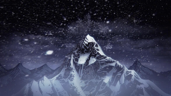 A snowy mountain peak.