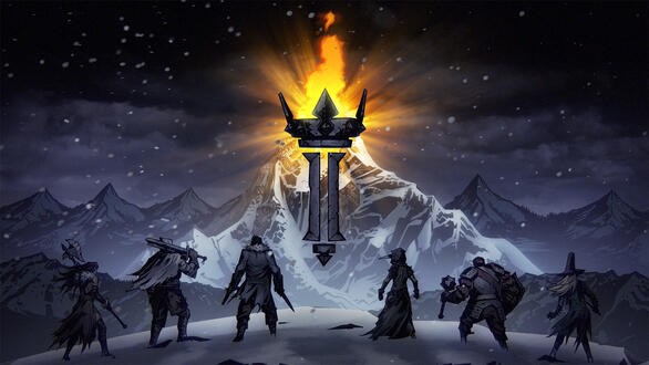 A snowy mountain, a torch, and six characters. A snowy mountain, a torch, and six characters.